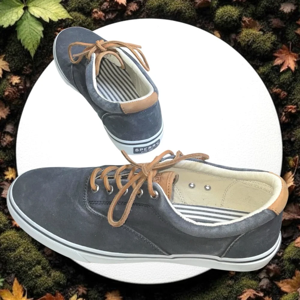 Sperry Top-Sider Dark Gray Blue Stripes II CVO Canvas & Leather Shoes Men Sz 12